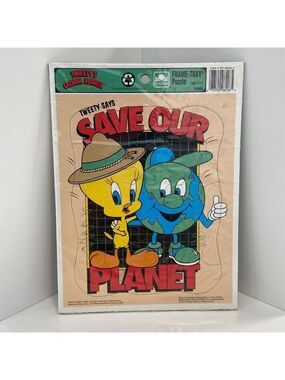 Vintage Tweetys Global Patrol Save Our Planet 1993 Golden Frame-Tray Puzzle 10"x